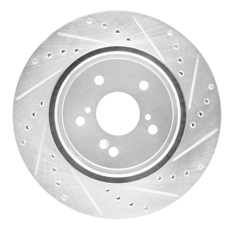 Acura MDX Brake Rotor (1) - Front Right - R1 Concepts - Drilled & Slotted - Silver - `14-`20